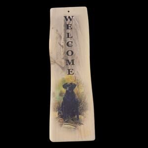 Welcome Wall Plaque Hand Painted Black Lab Dog Signed Gift Wood Graphixs Inc 18"